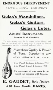 Gelas Mandolins, Gelas Guitars, Gelas Lutes No instrument of any make in the world can compare with Gelas's.